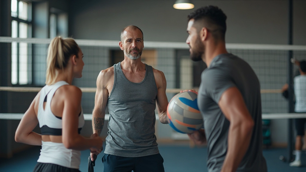 مدرب لياقة بدنية يساعد لاعب كرة طائرة على تحسين اللياقة البدنية